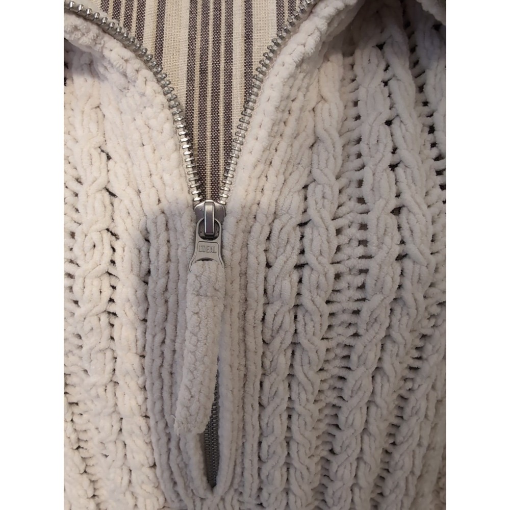 AERIE Cable Knit Cream 1/4 Zip Oversized Chunky Knit Sweater Lightweight Sz XL‎ - Picture 10 of 15